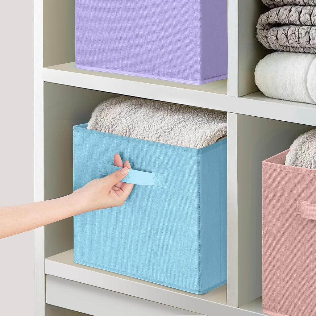 11x11 Storage Bins, Set of 3 Storage Cubes, Collapsible Cube Storage Box, Fabric Closet Organizers with Handles for Home, Office, Closet Shelf Cabinet, Bookcase, Multi-Color