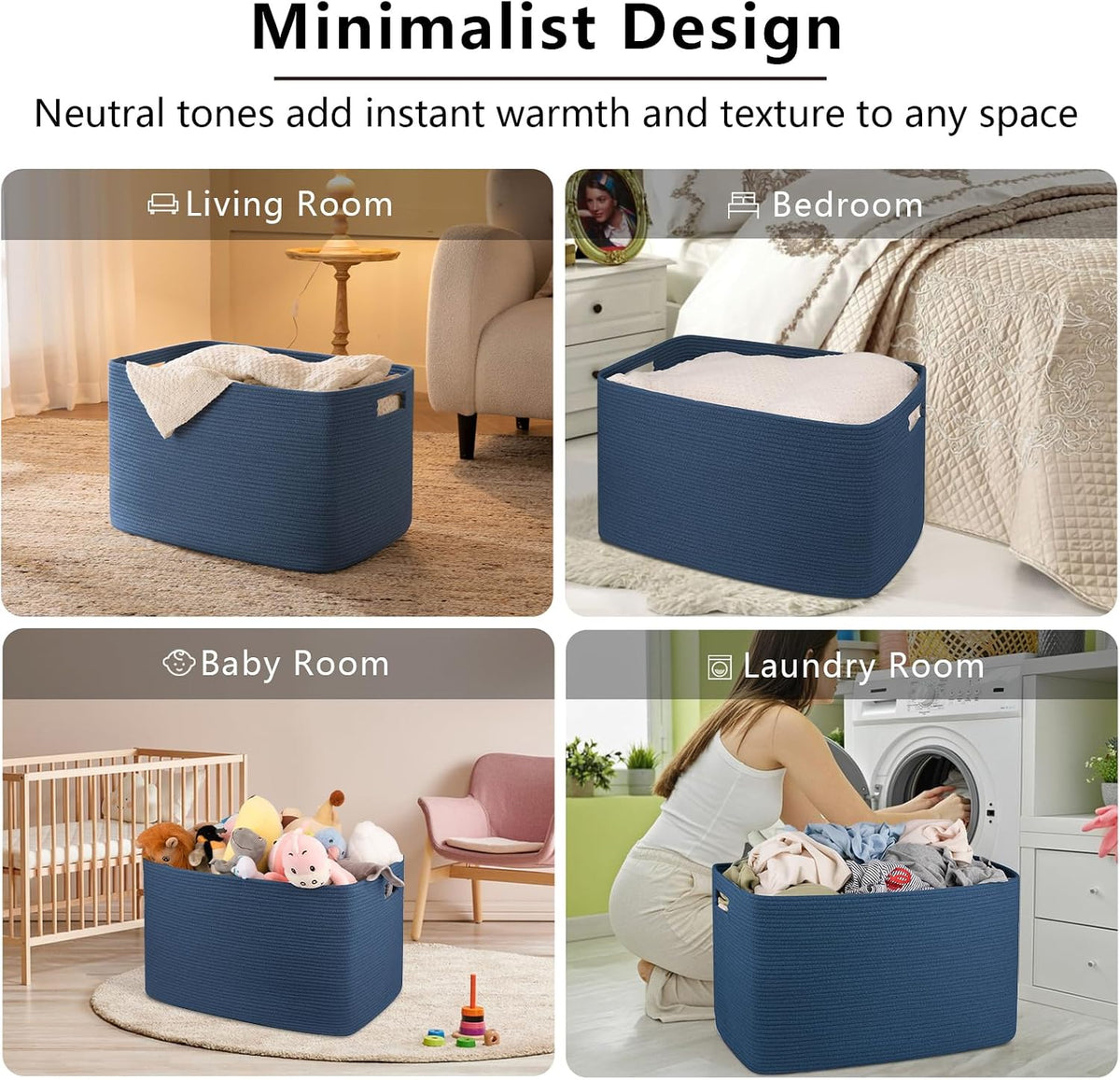 OIAHOMY 118L XXXLarge Rope Storage Basket, Oversized Blanket Basket Blue