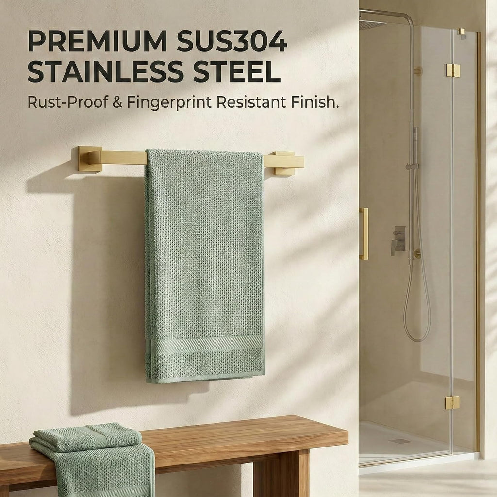 5-Piece Bathroom Hardware Set, 23.6 in Towel Bar, Brushed Gold