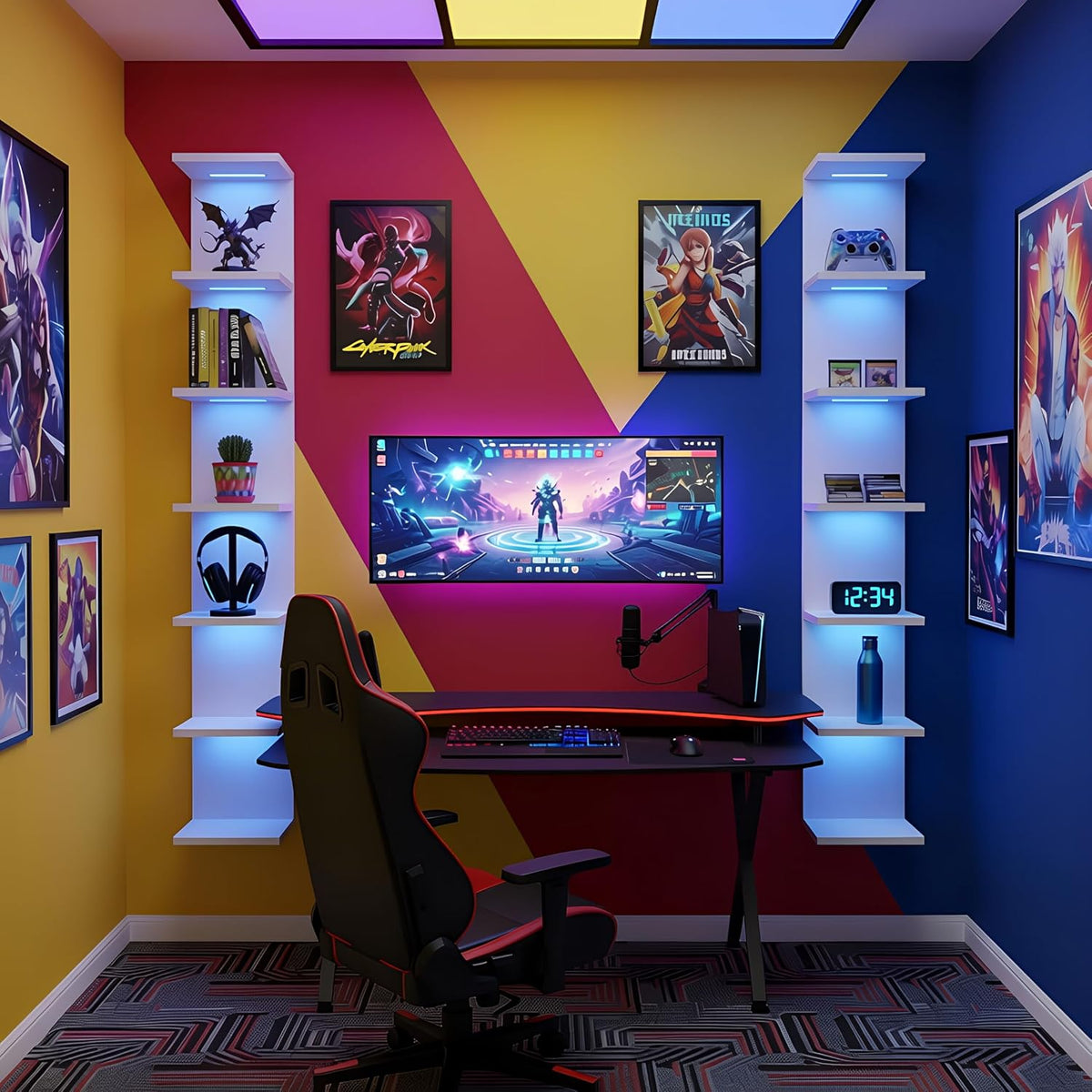 VIWODS 7 Tier Wall Shelf with RGB Lights, White