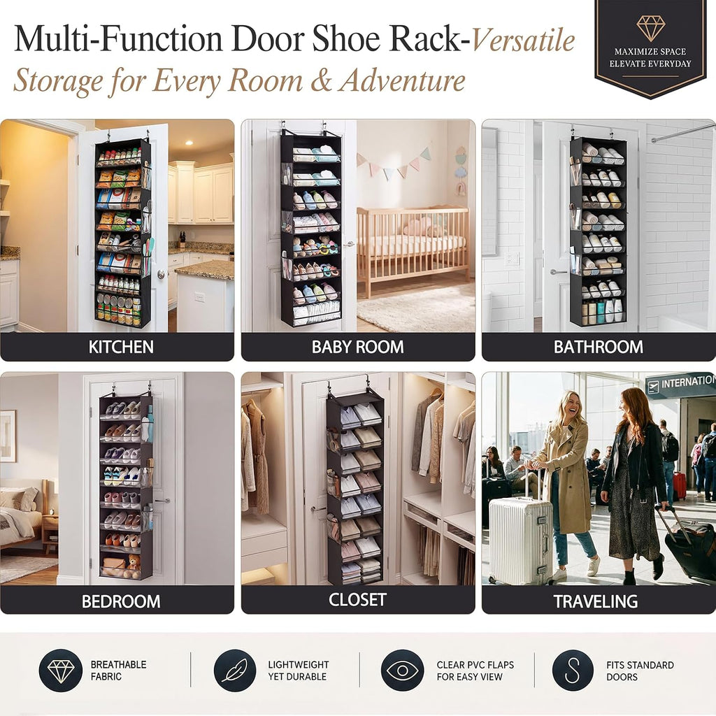Ligereza Over the Door Shoe Organizer for 20-30 Pairs, 8-Tier, Black