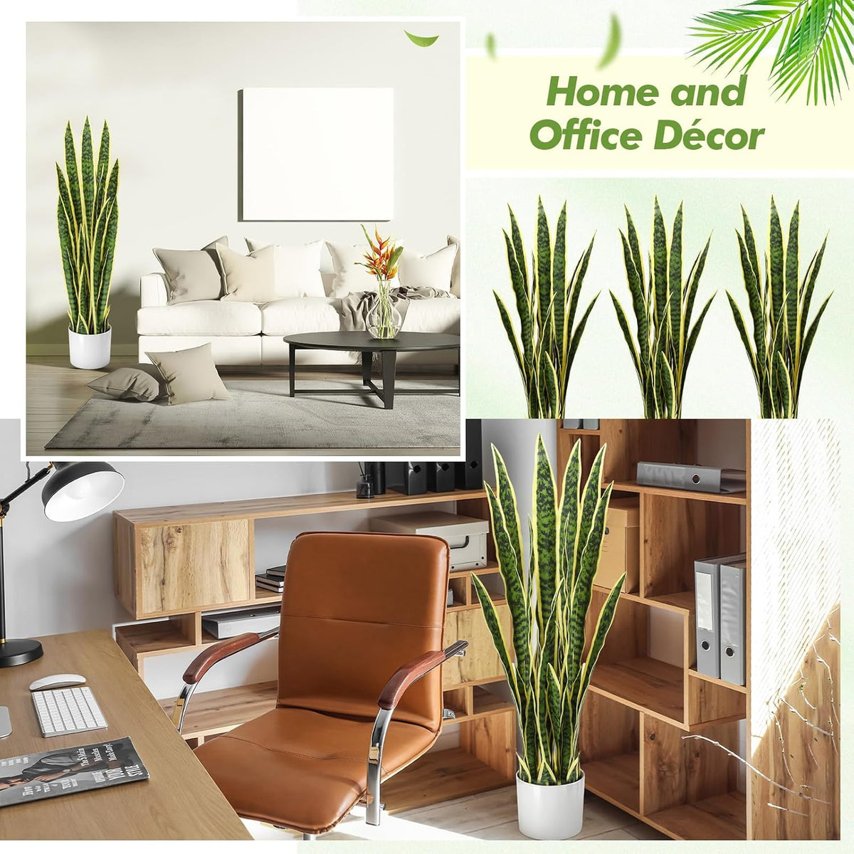 Crowye 2 Pack 3.17 ft Tall Artificial Snake Plant Fake Sansevieria Plant Large Faux Snake Bulk in Pot for Home Office Housewarming Gift