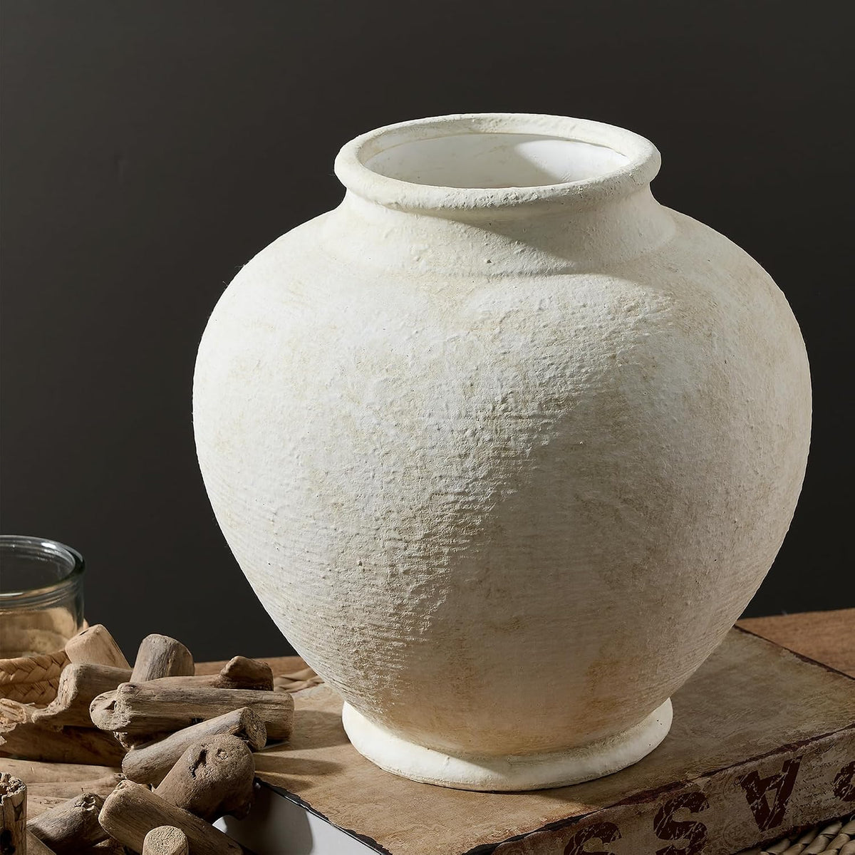 Ceramic Large Flower Vase, Rustic Farmhouse Vase Decorative Big Round Vases Floral Pottery Vases for Home Decor Table Living Room Entryway Mantel Bedroom Bathroom Kitchen - 9.6" W