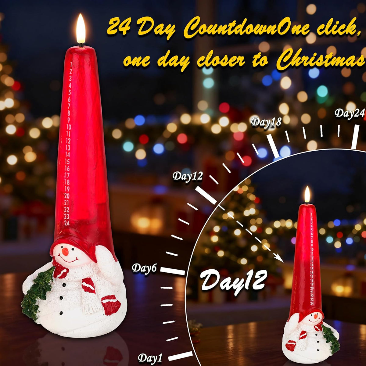 Christmas Flameless Candles with Remote, Snowman Shaped Countdown Candles