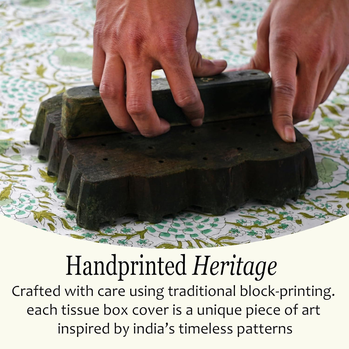 CPC 100% Cotton Ruffle Block Print Tissue Box Cover, Agate Green
