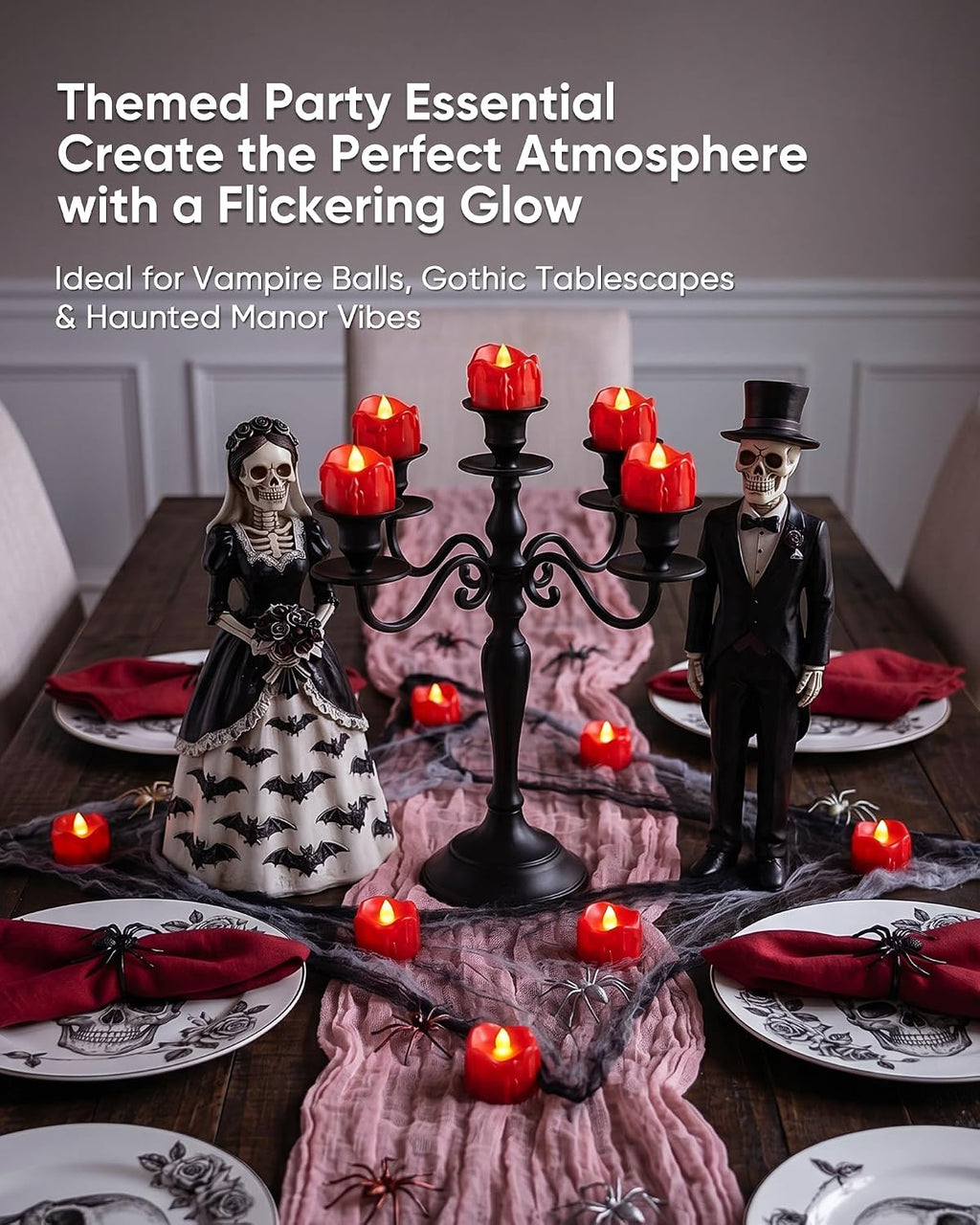 Homemory 48Pcs Halloween Red Dripping Flameless LED Candles,1.58"x 1.2"