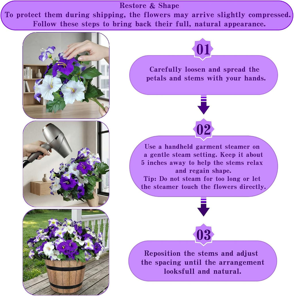 Geegoods Artificial Petunias Flowers for Outdoors, 4 Bundles UV Resistant