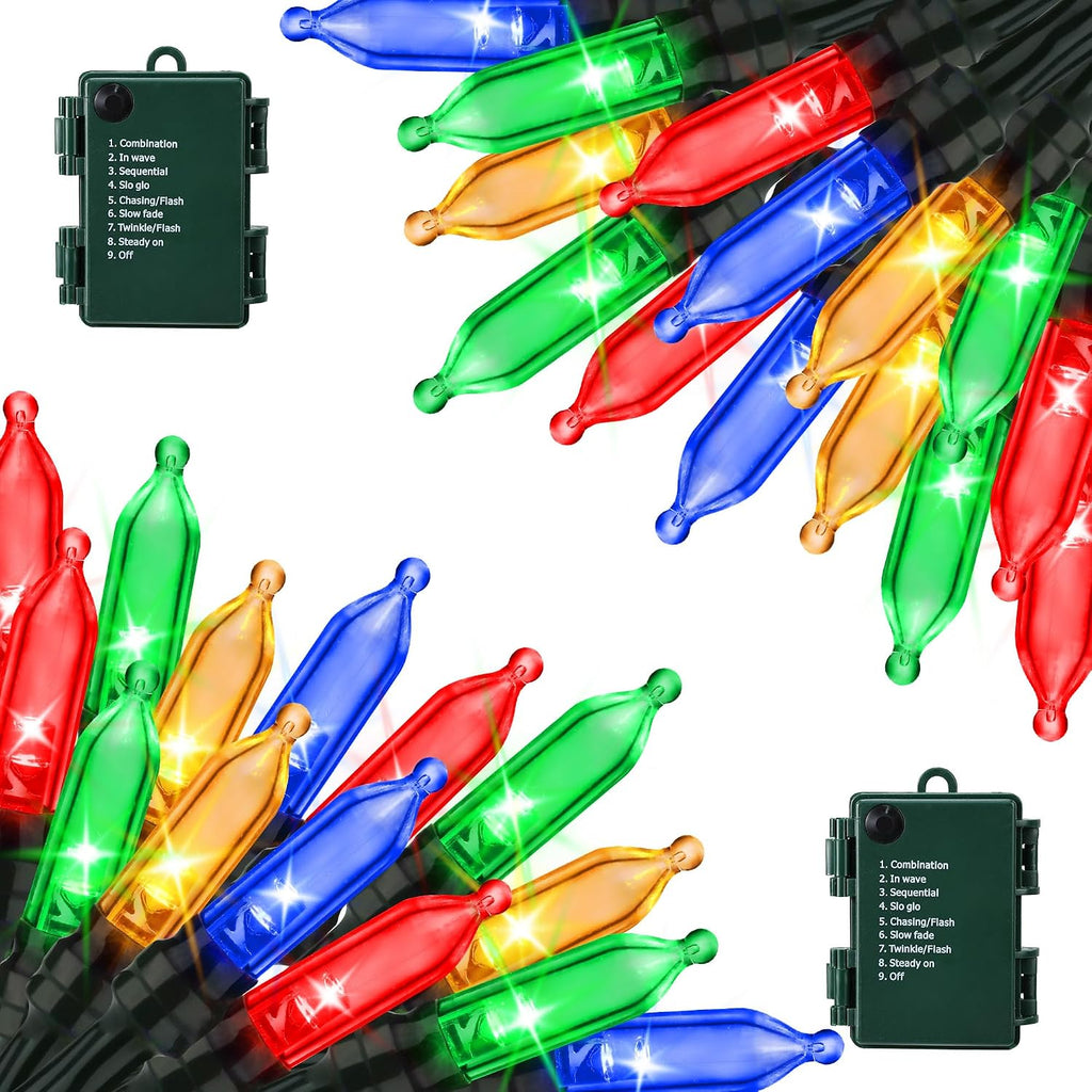 Lomotech Battery Christmas Lights - 2 Pack Total 33ft 100LEDs,Multicolor