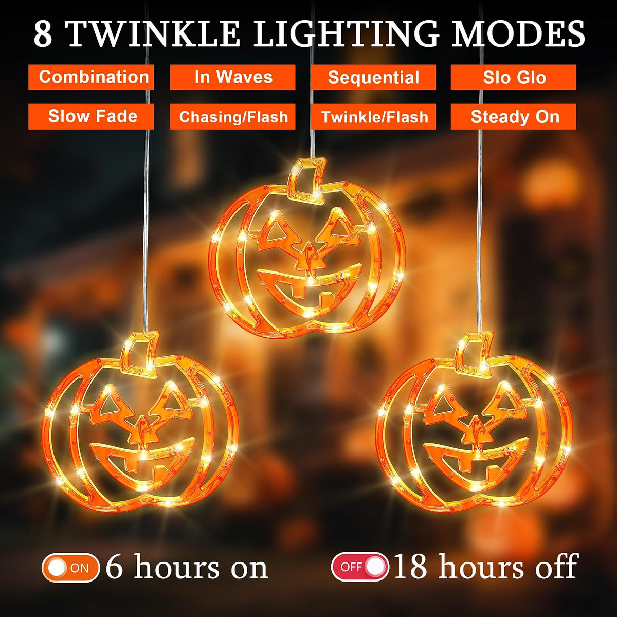woohaha Pumpkin Halloween Window Lights,48LED Orange