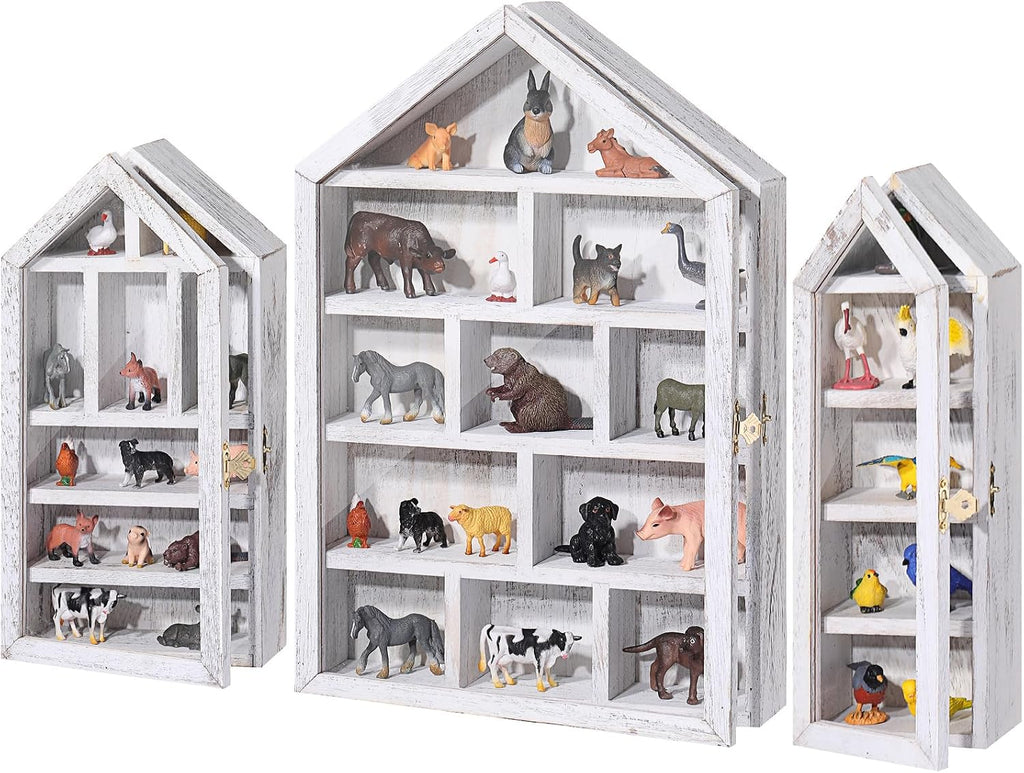 DoubleFill 3 Pcs Trinket Shelf Shadow Box, Antique White, House Shape