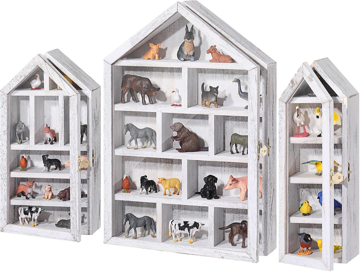 DoubleFill 3 Pcs Trinket Shelf Shadow Box, Antique White, House Shape