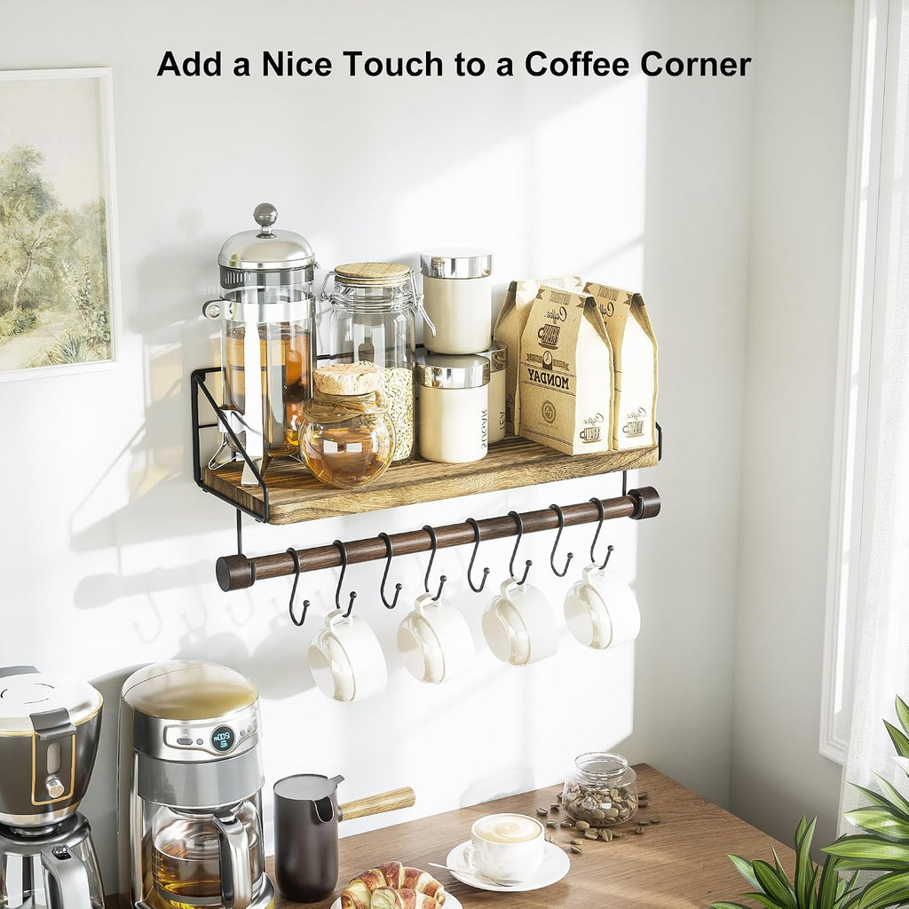 Alsonerbay Floating Shelf for Wall with Wooden Towel Bar, Carbonized Black