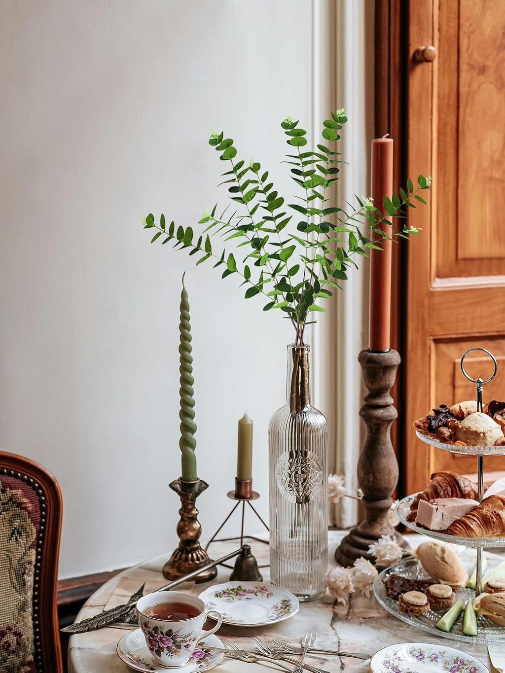 Forlaoers Green Fake Eucalyptus Faux Greenery Stems Silk Plants 32" Tall Leaves Olive Branches for Vases Home Decor Floral Arrangements Indoor Wedding Flowers (B:3pcs 31" Tall Green Eucalyptus)