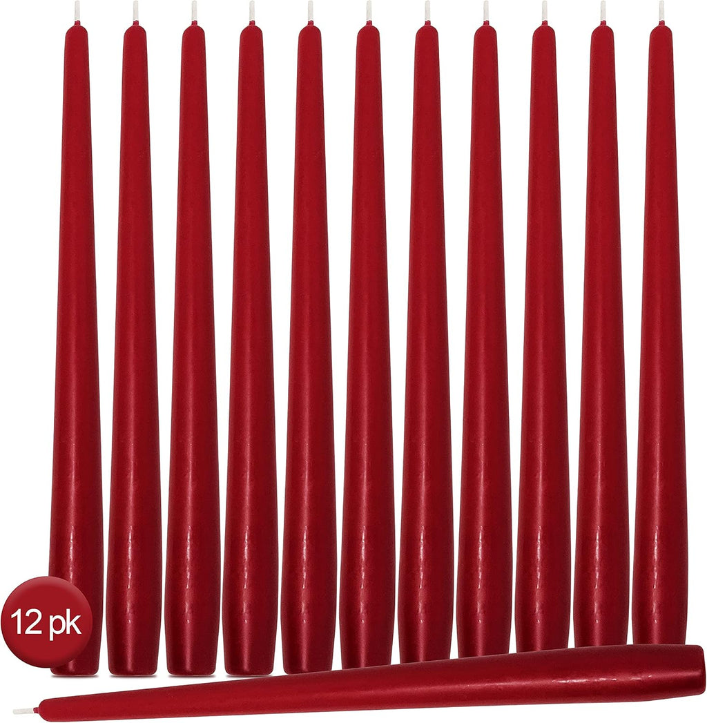 Hyoola Tall Taper Candles - 14 Inch Cherry Red Unscented Dripless Taper Candles - 12 Hour Burn Time - 12 Pack