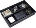 Leather Valet Organizer Nightstand & Dresser Storage Tray (Black)