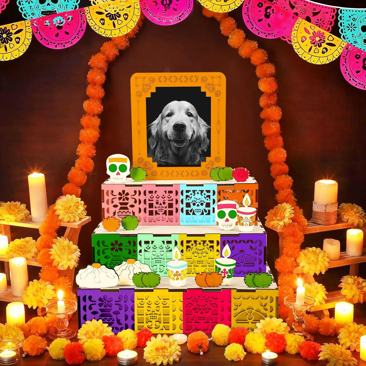 Geelin Dia De Los Muertos Ofrenda Altar Wooden Shadow Box, Classic