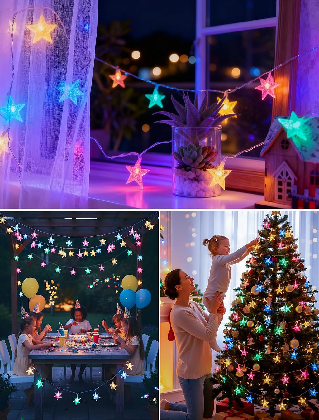 39FT 100 LED Multicolor Star String Lights Plug in