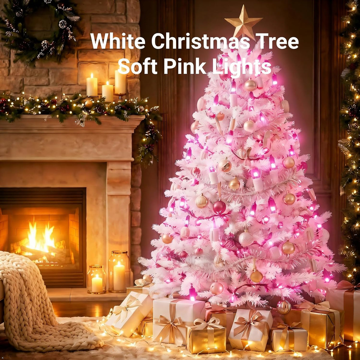 TIGOMOOV Pink Christmas String Lights 100 Count, 21ft White Wire Incandescent Mini Lights, UL Certified 120V Plug in Connectable Indoor Outdoor, Christmas Tree Valentine's Day Wedding Bedroom Decor