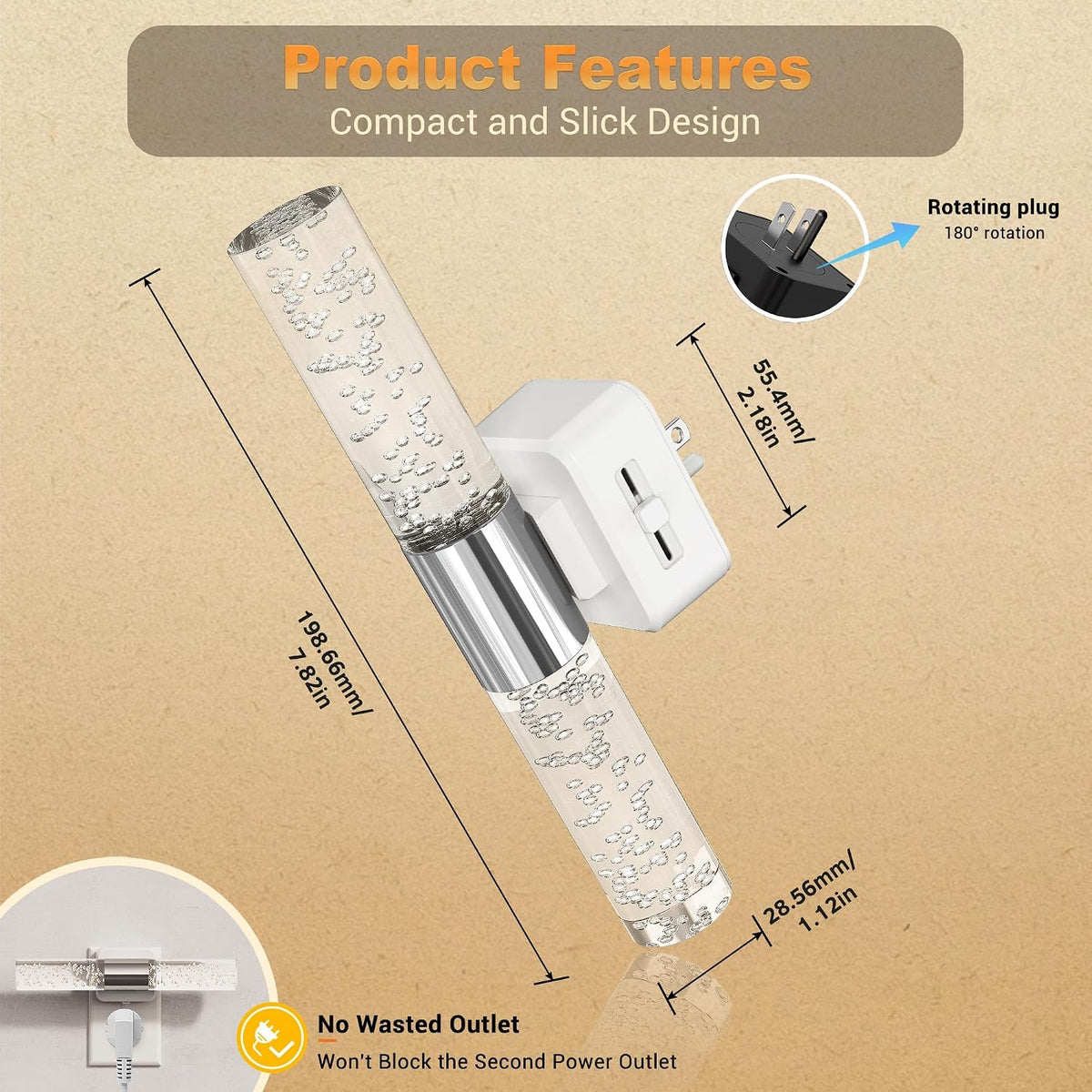 JandCase Night Lights Plug into Wall, 180° Rotating 2 Pack 3000K Soft Light