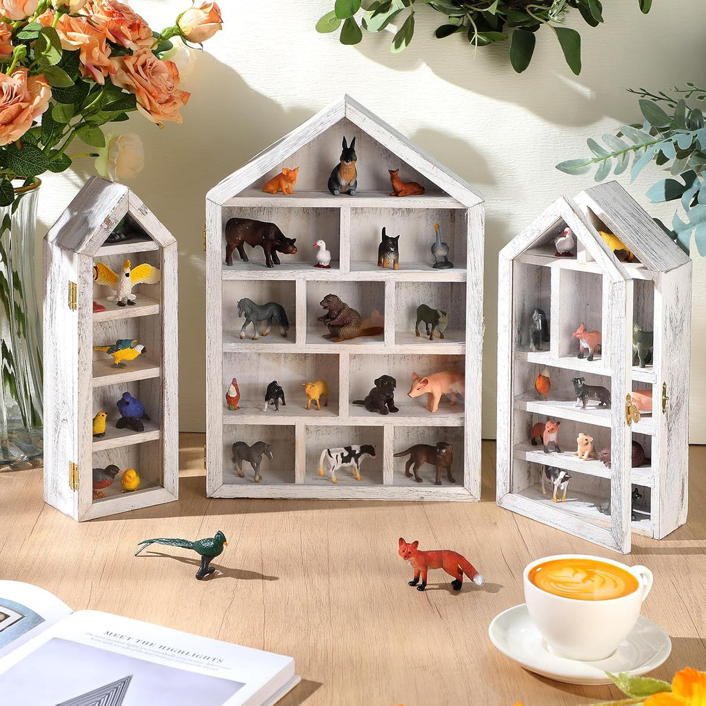 DoubleFill 3 Pcs Trinket Shelf Shadow Box, Antique White, House Shape