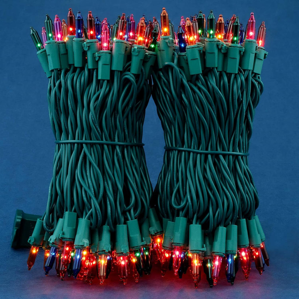 200 Multicolor Christmas Lights, 2 Set 33 ft 100 ct Green Wire String Light