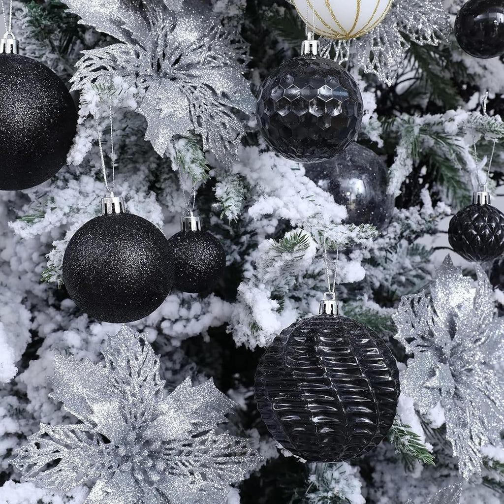 Christmas Balls Ornaments -36pcs Shatterproof Christmas Tree Decorations with Hanging Loop for Xmas Tree Wedding Holiday Party Home Decor,6 Styles in 3 Sizes(Black)