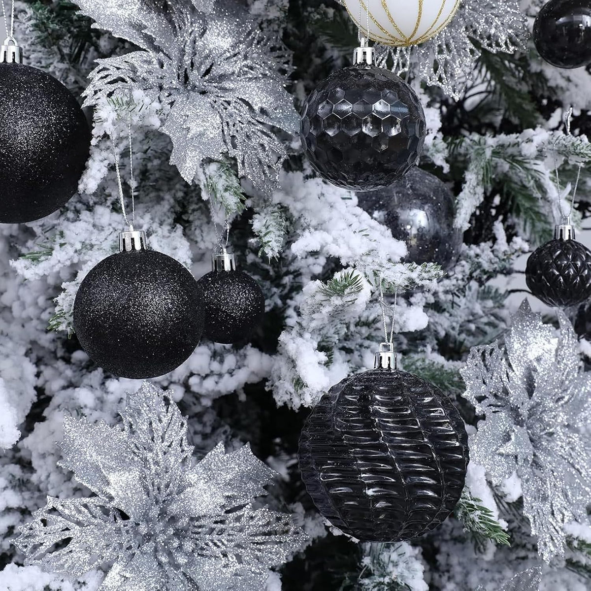 Christmas Balls Ornaments -36pcs Shatterproof Christmas Tree Decorations with Hanging Loop for Xmas Tree Wedding Holiday Party Home Decor,6 Styles in 3 Sizes(Black)