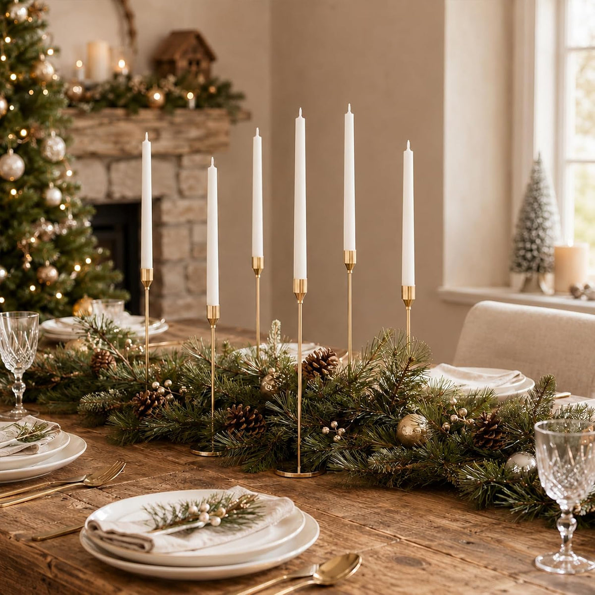 NLBTW Set of 6 Gold Taper Candle Holders, Tall Candlesticks Holder for Dining Table Centerpiece, Fall Decor, Fireplace Mantel & Wedding Gift (Fits 3/4" Thick Candles)
