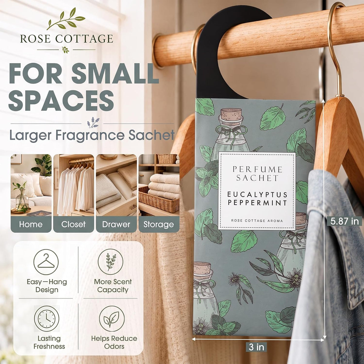 Large 12 Packs Eucalyptus Peppermint Hanging Scented Sachets Long-Lasting Closet Deodorizer Air Freshener Fabric Refresher Odor Eliminator for Drawer Home Fragrance Gift Set
