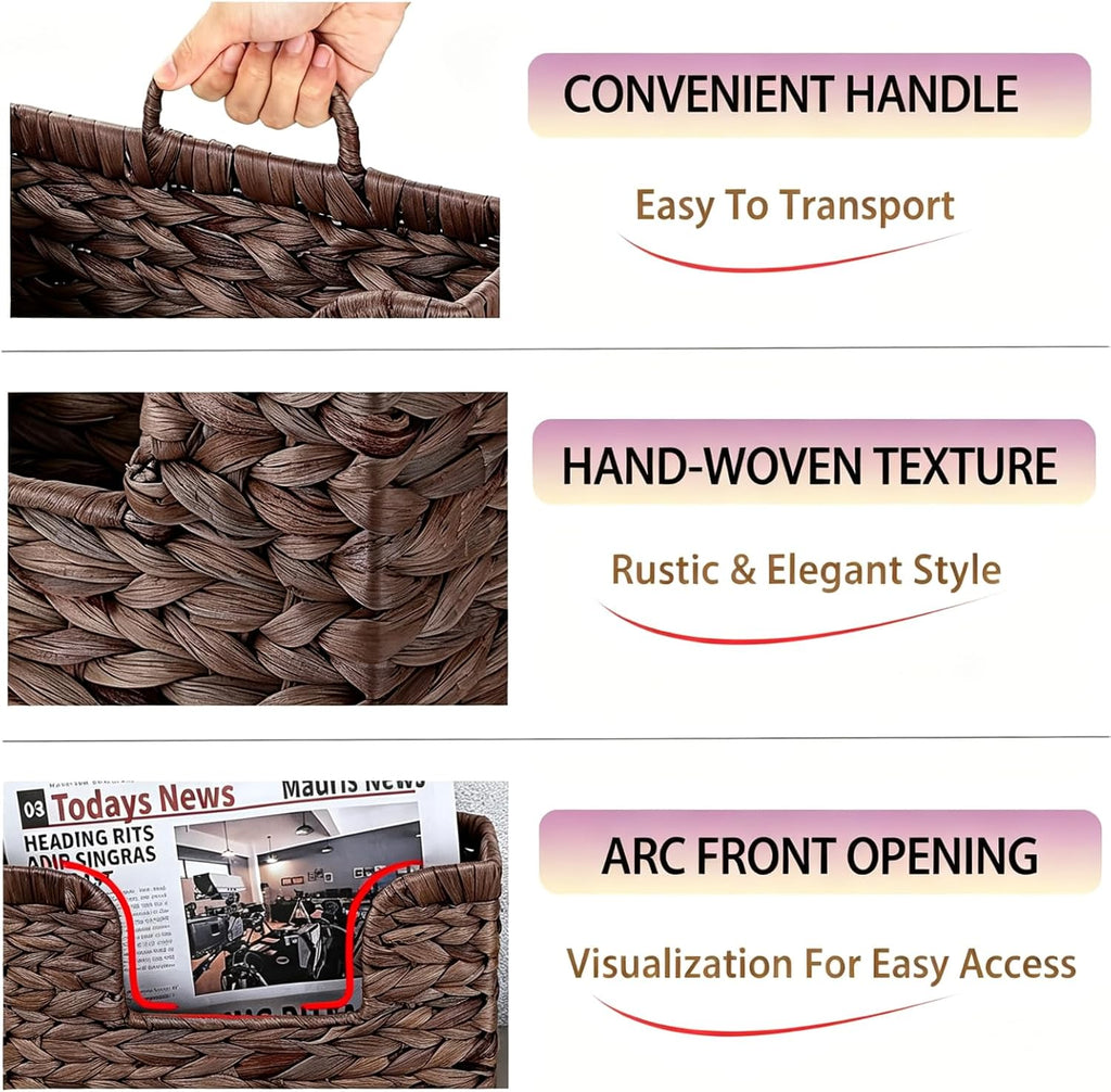 Hanging Magazine Basket, Woven Wall Magazine Holder Organizer with Handle for Mail, Files, Books - Water Hyacinth Farmhouse Storage Rack for Bathroom, Kitchen, Office (1, Brown)