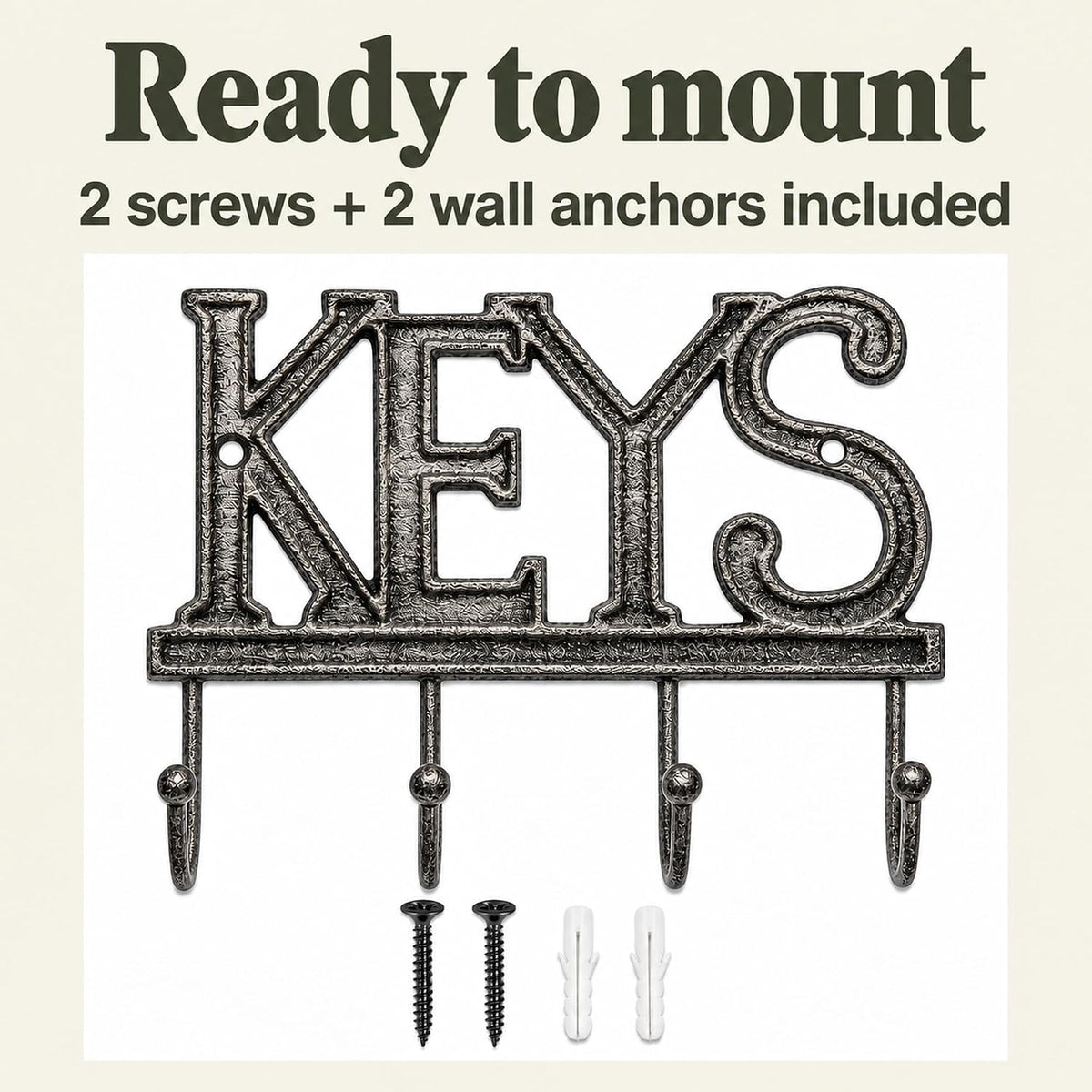 Comfify Gray Cast Iron Key Holder for Wall – Keys Sign with 4 Hooks