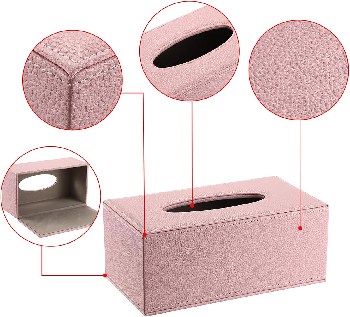Sumnacon Tissue Box Cover Rectangle,Magnetic Bottom Tissue Box Holder,Pink
