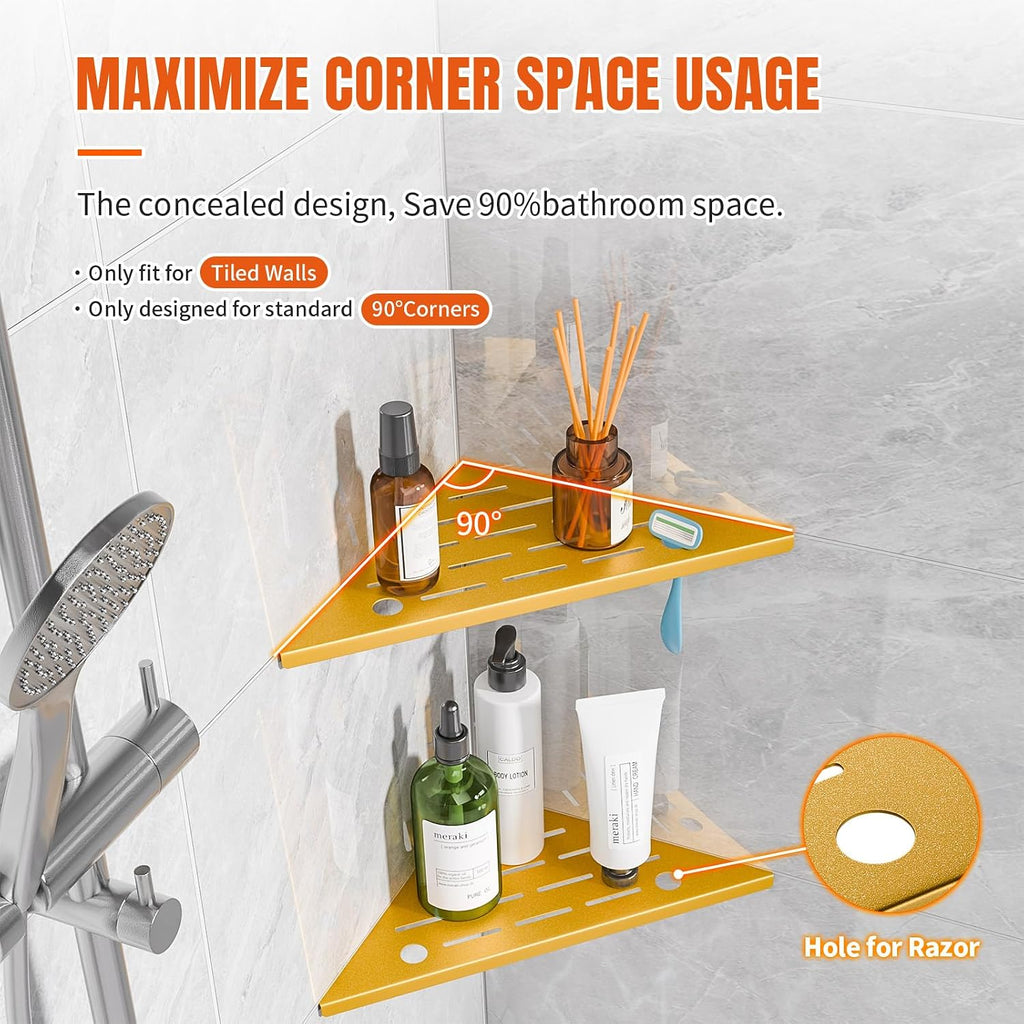 Corner Shower Shelves with Razor Hole, Modern Sturdy Shower Shelves