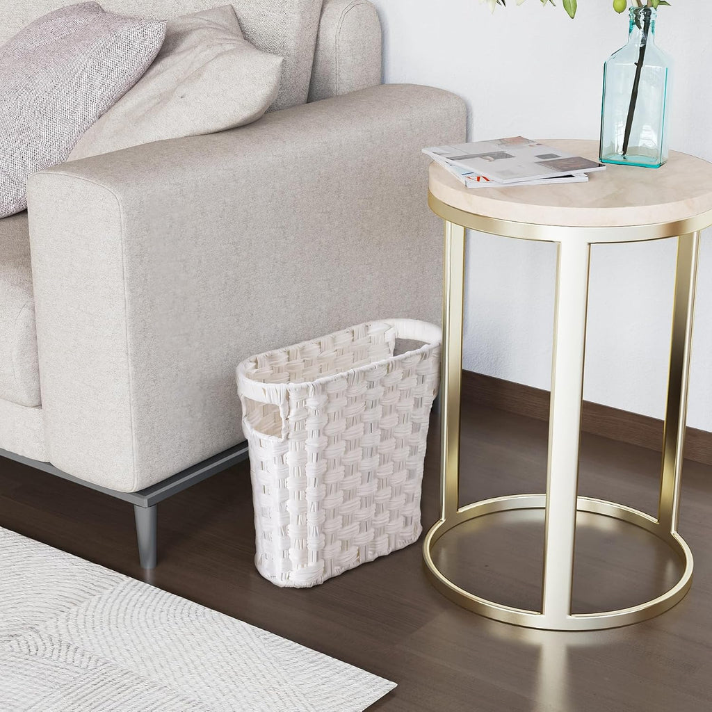 Wicker Waste Basket with Built-in Handles, Multifunctional Mini Basket for Home and Office, Compact Design and Durable Construction with Fine Artisanal Craftsmanship (White)