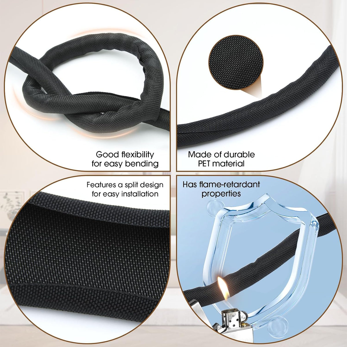 Cord Protector for Pets, Wire Protector 20FT-1/2 inch-Black