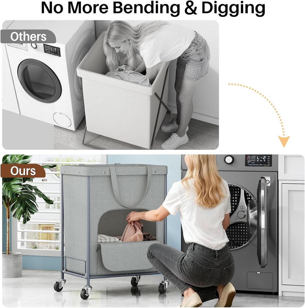 170L Large Laundry Basket with Wheels, Rolling Laundry Hamper Easy Access Clothing Minimizes Bending, Laundry Cart with 4 Silent Casters & Removable Bag for Bedroom, Bathroom, Laundry Room, Gray
