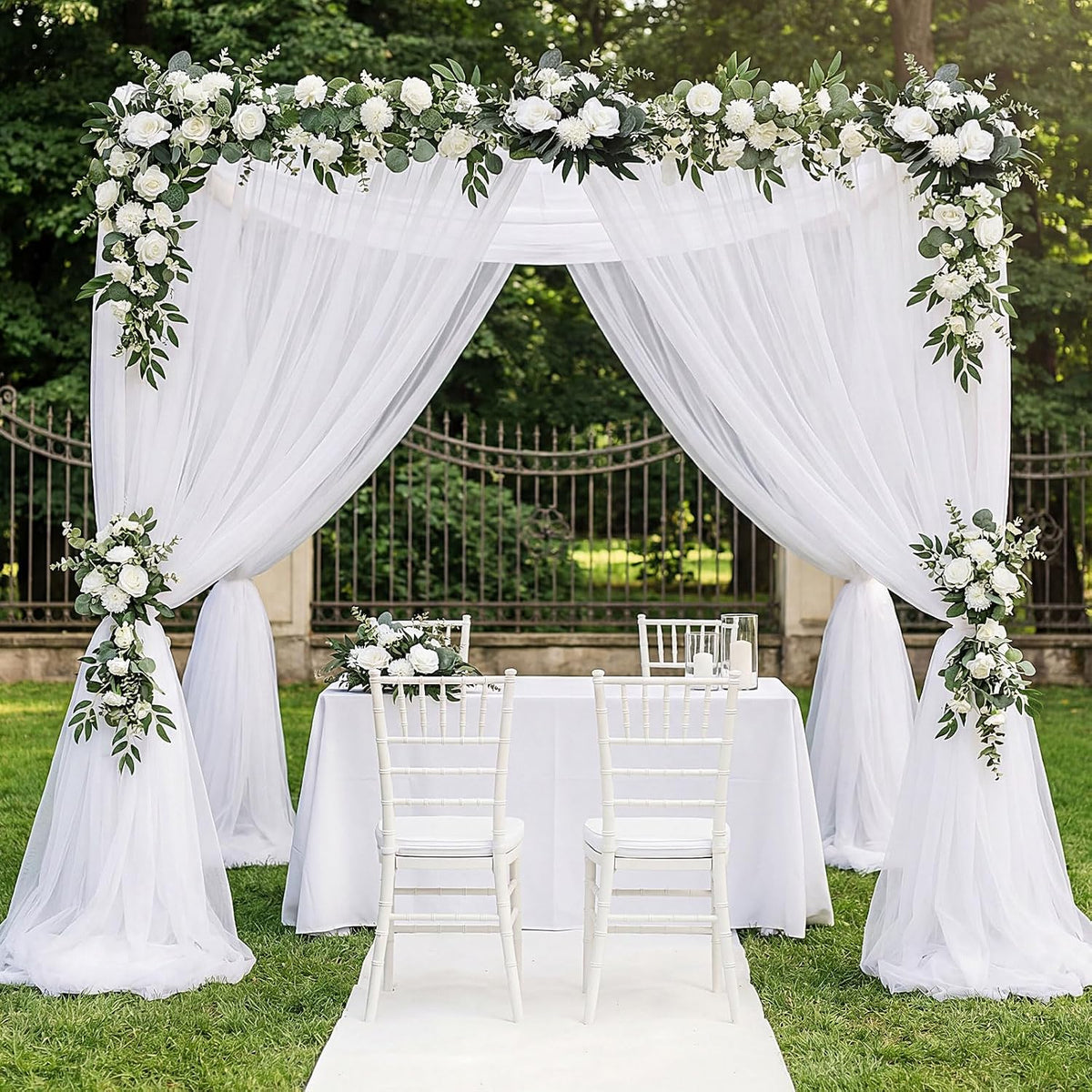 120 Pcs Green White Artificial Eucalyptus Stems and Faux Flowers, Mixed