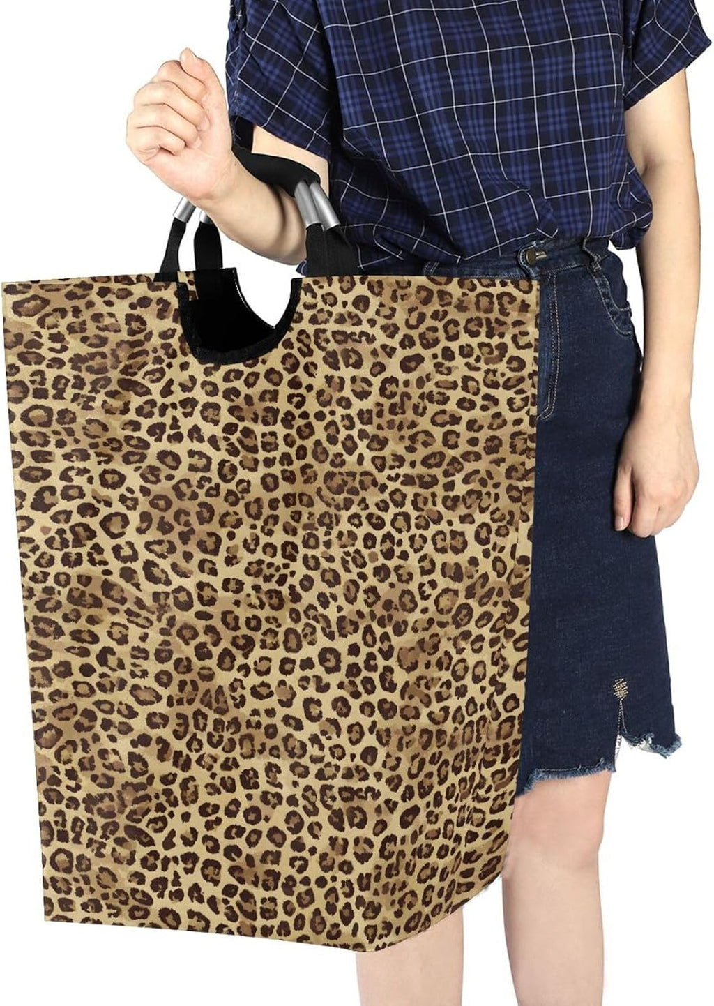 ALAZA Large Laundry Basket Leopard Print Animal Cheetah Laundry Bag Hamper Collapsible Oxford Cloth Stylish Home Storage Bin with Handles, 22.7 Inch