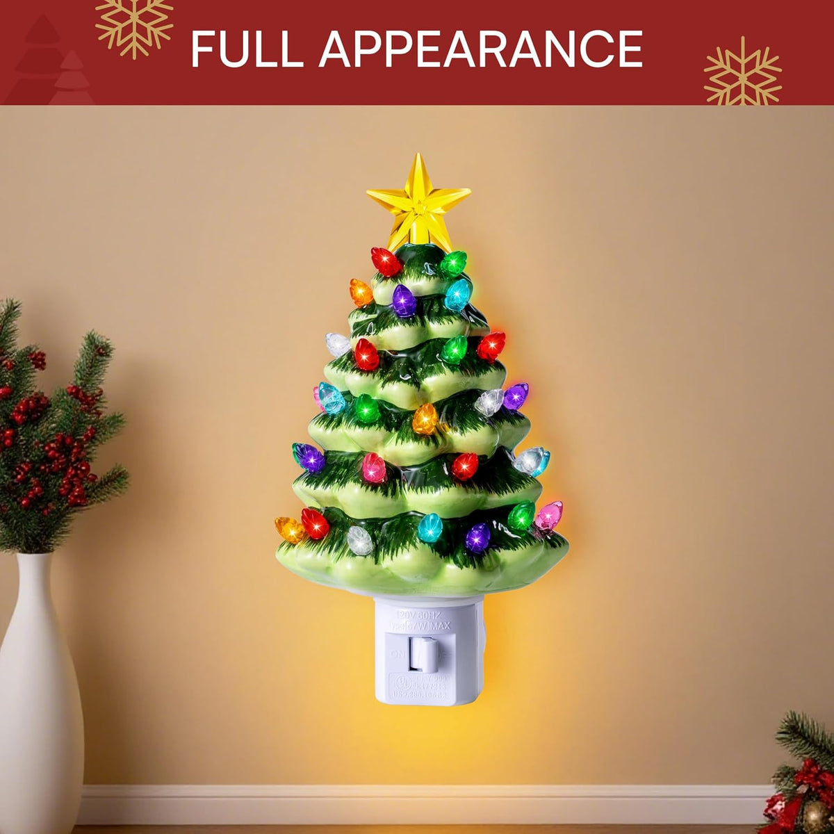JOYIN 5.5" 2 Pcs Ceramic Xmas Tree Night Lights, Classic Christmas Decor Night Lights with 54 LEDs, Mini Tree Lights Plug in Christmas Decoration, Bedroom Living Room Hallway Holiday Indoor Decor