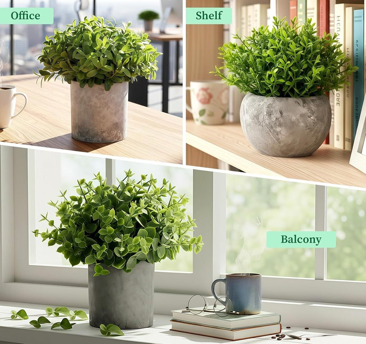 Fake Plants,5PCS Small Artificial Greenery Eucalyptus Plants Indoor in Pots