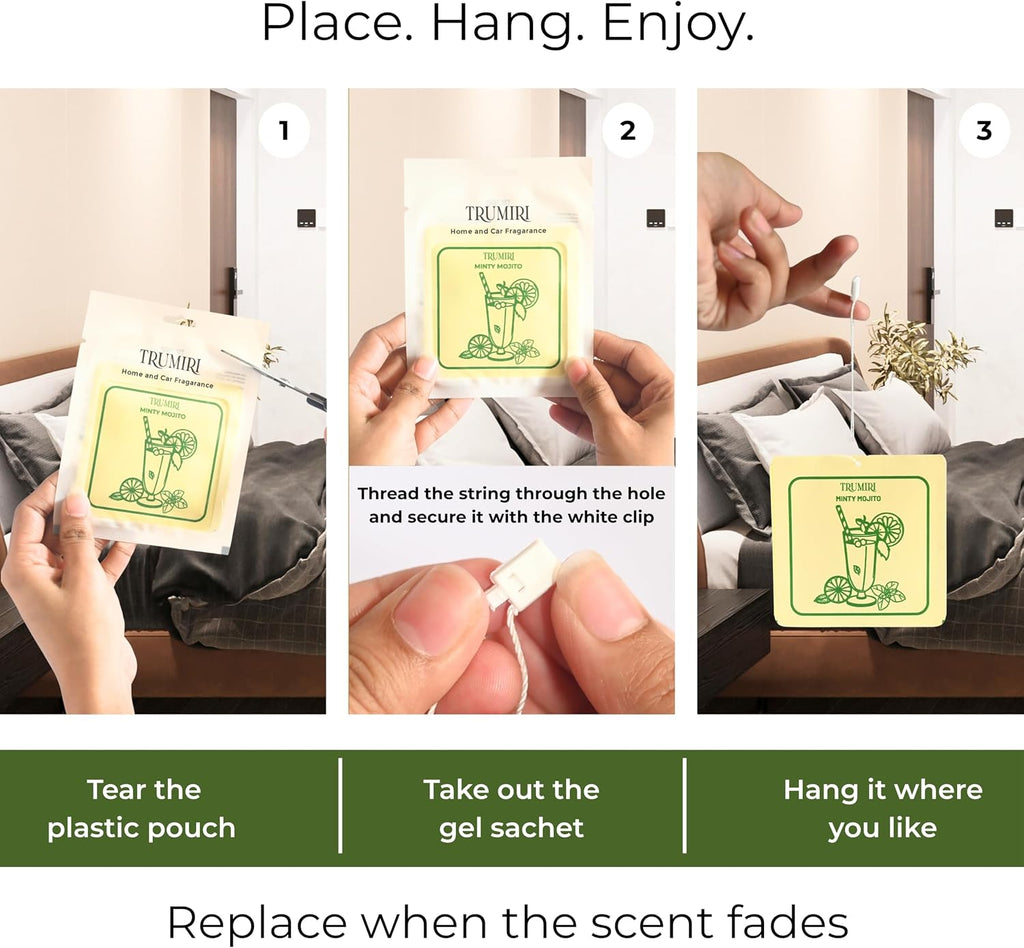 Mint Scented Drawer & Closet Air Freshener Sachet–Pack of 3–Long-Lasting Hanging Sachet Bag, Scent Diffuser, Odor Eliminator, Wardrobes, Dressers & Linen Closets–Home Fragrance Gift for Housewarming