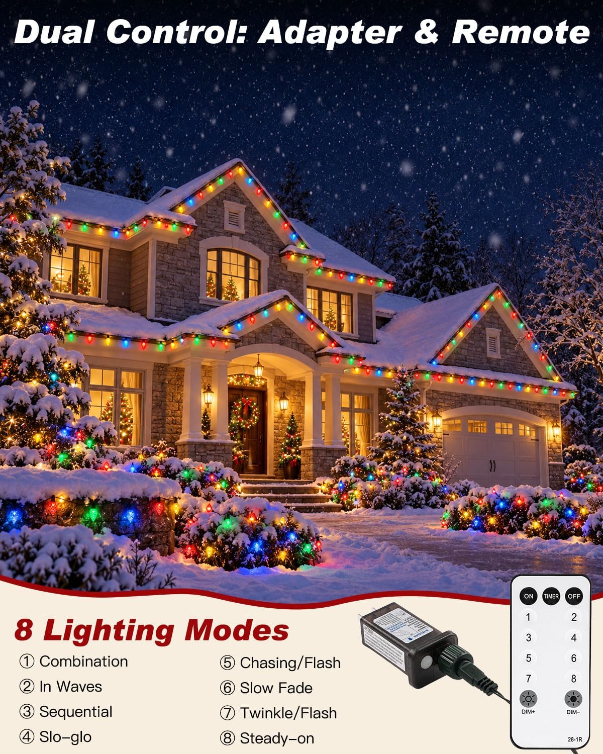 C9 LED Christmas String Lights Outdoor, 114 FT 150 LEDs Multicolor Plug in