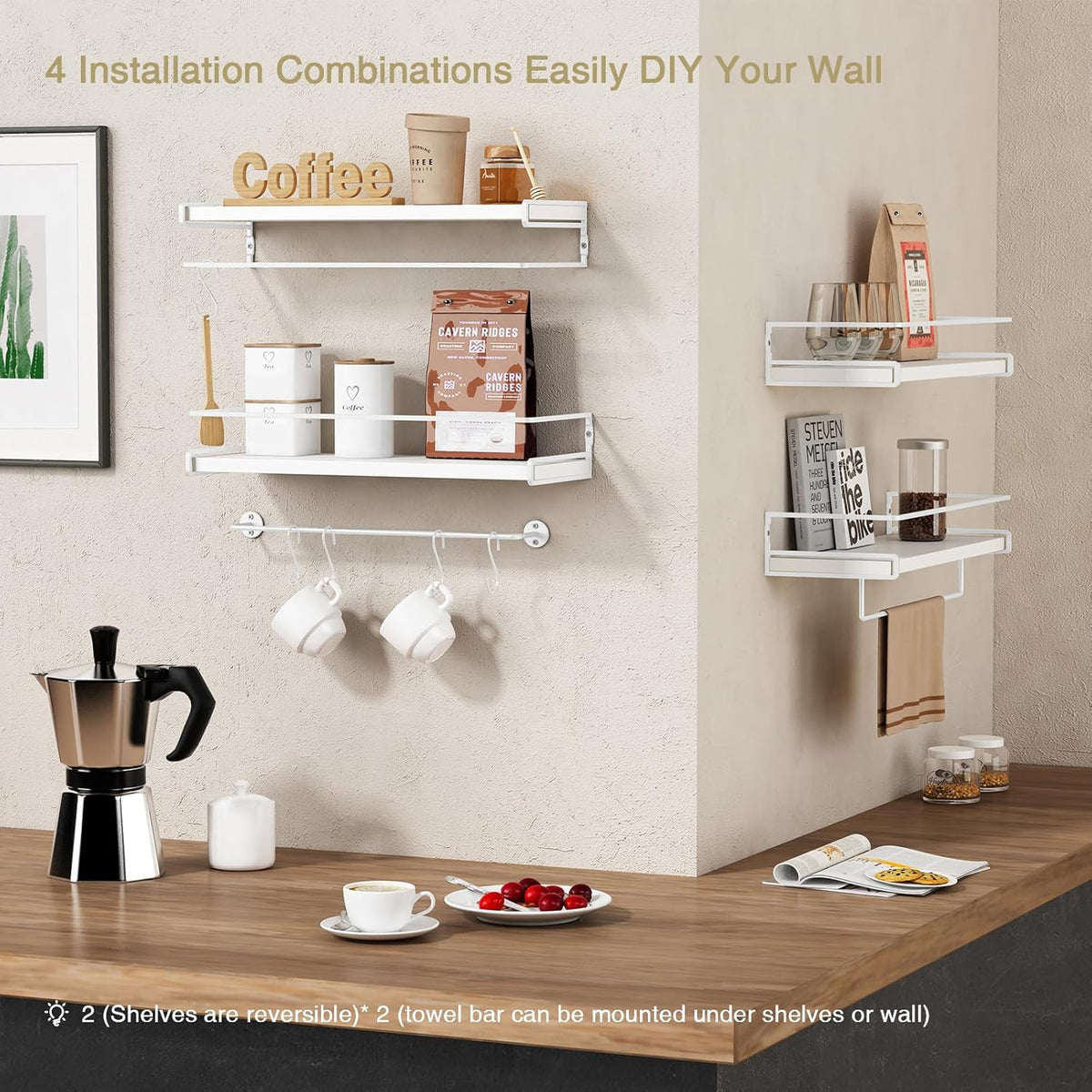 Forbena Bathroom Shelves for Wall Set of 2, White Nursery Floating Book Shelves for Kids Room, Small Wall Mount Bookshelf and Toy Storage Organizer for Baby Toddlers Teens Boys Girls Bedroom