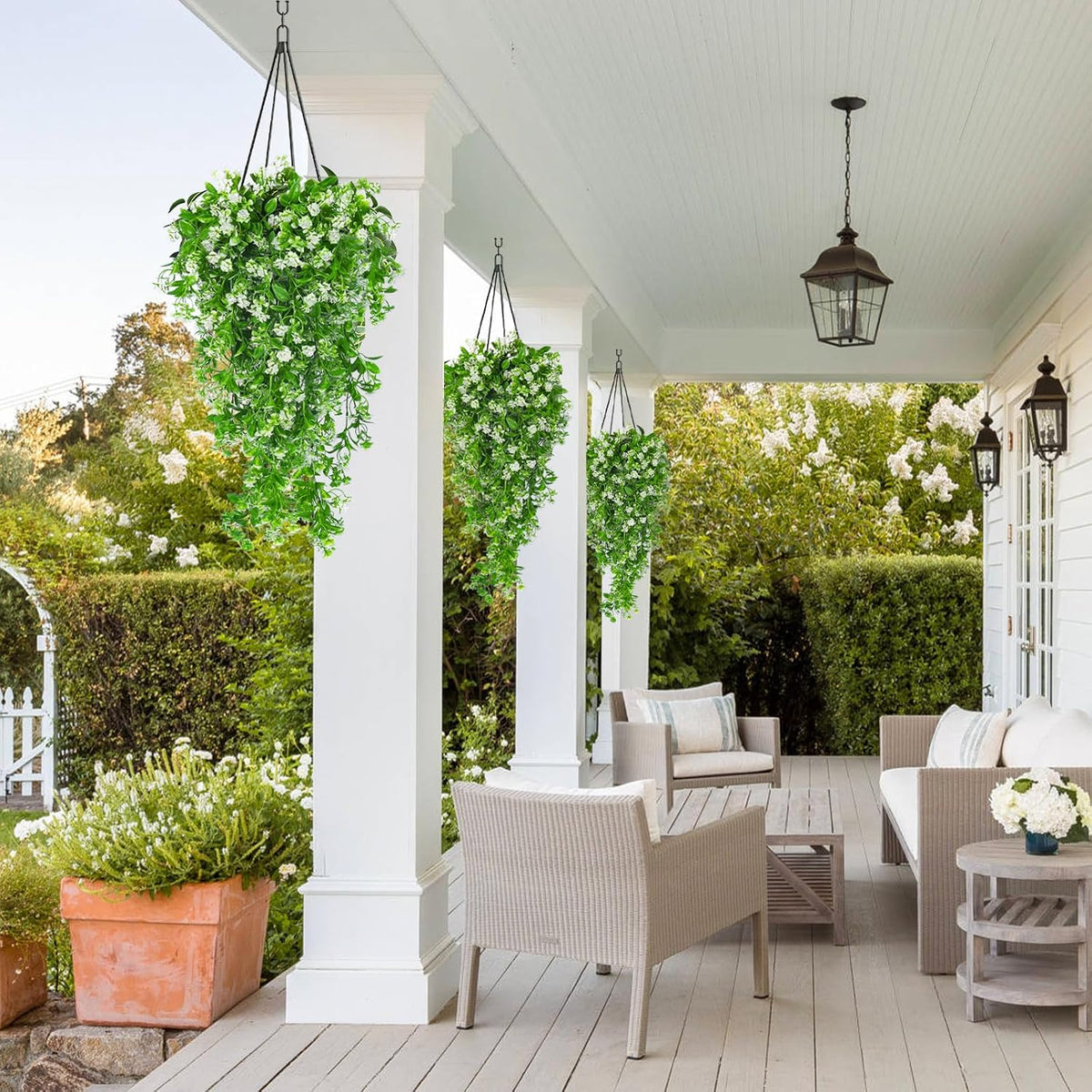 SJL Artificial Hanging Plants Fake Vine Faux Greenery Outdoor Decor 3Pcs