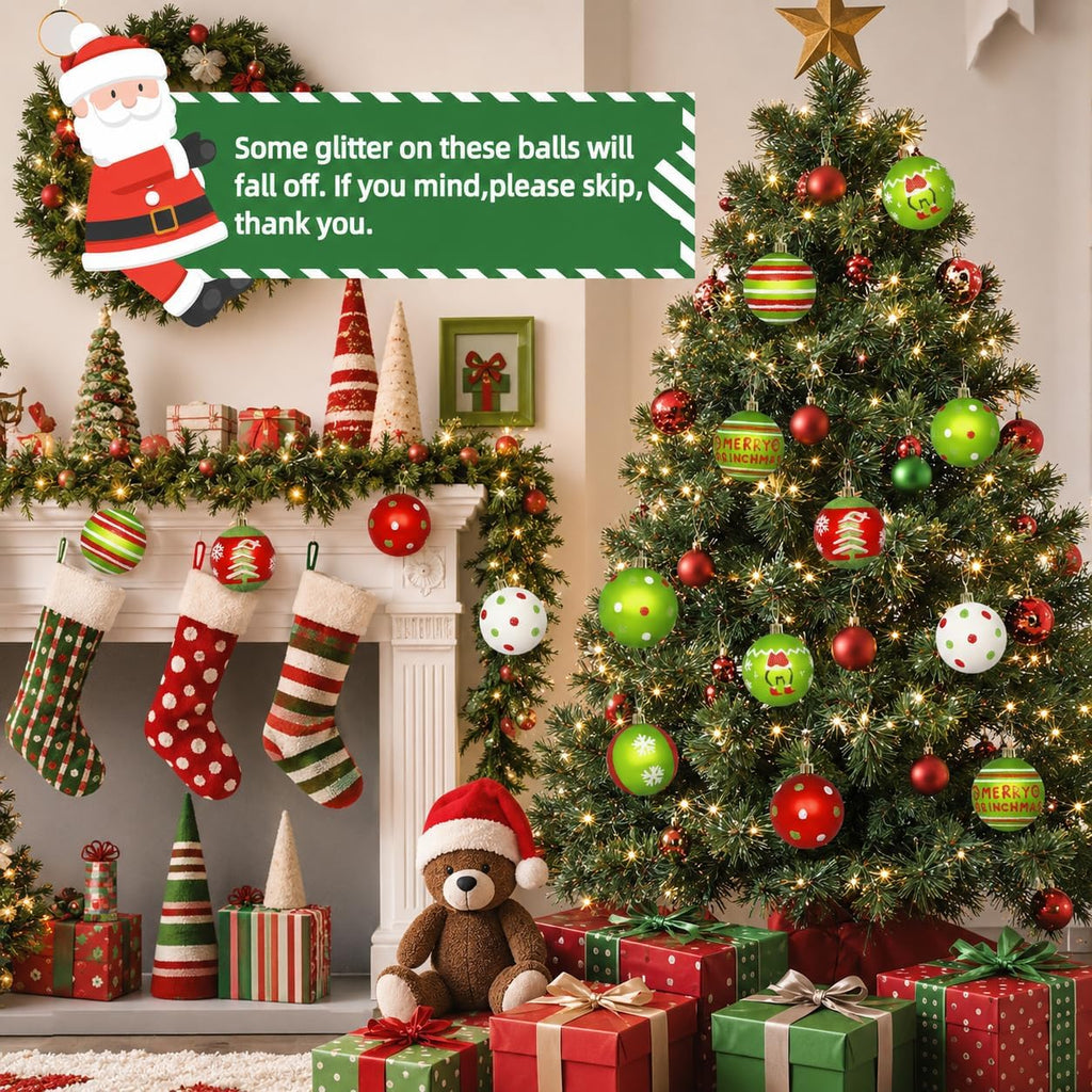 16 Christmas Tree Balls Ornaments Decoration 2.36'', Sparkly Red and Green
