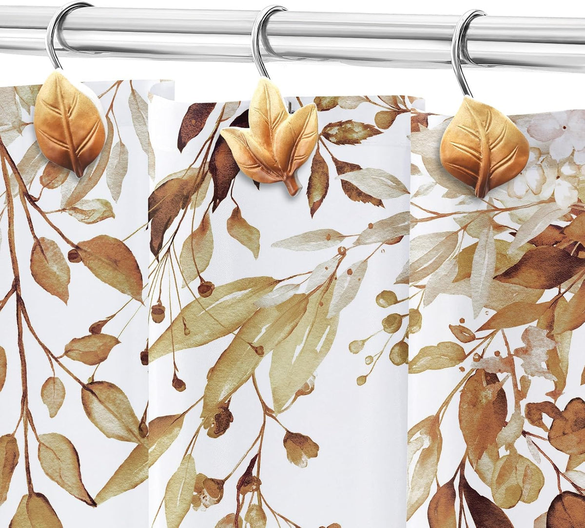 Brown Plant Leaf Shower Curtain Hooks,Eucalyptus Bathroom Decor,12PCS