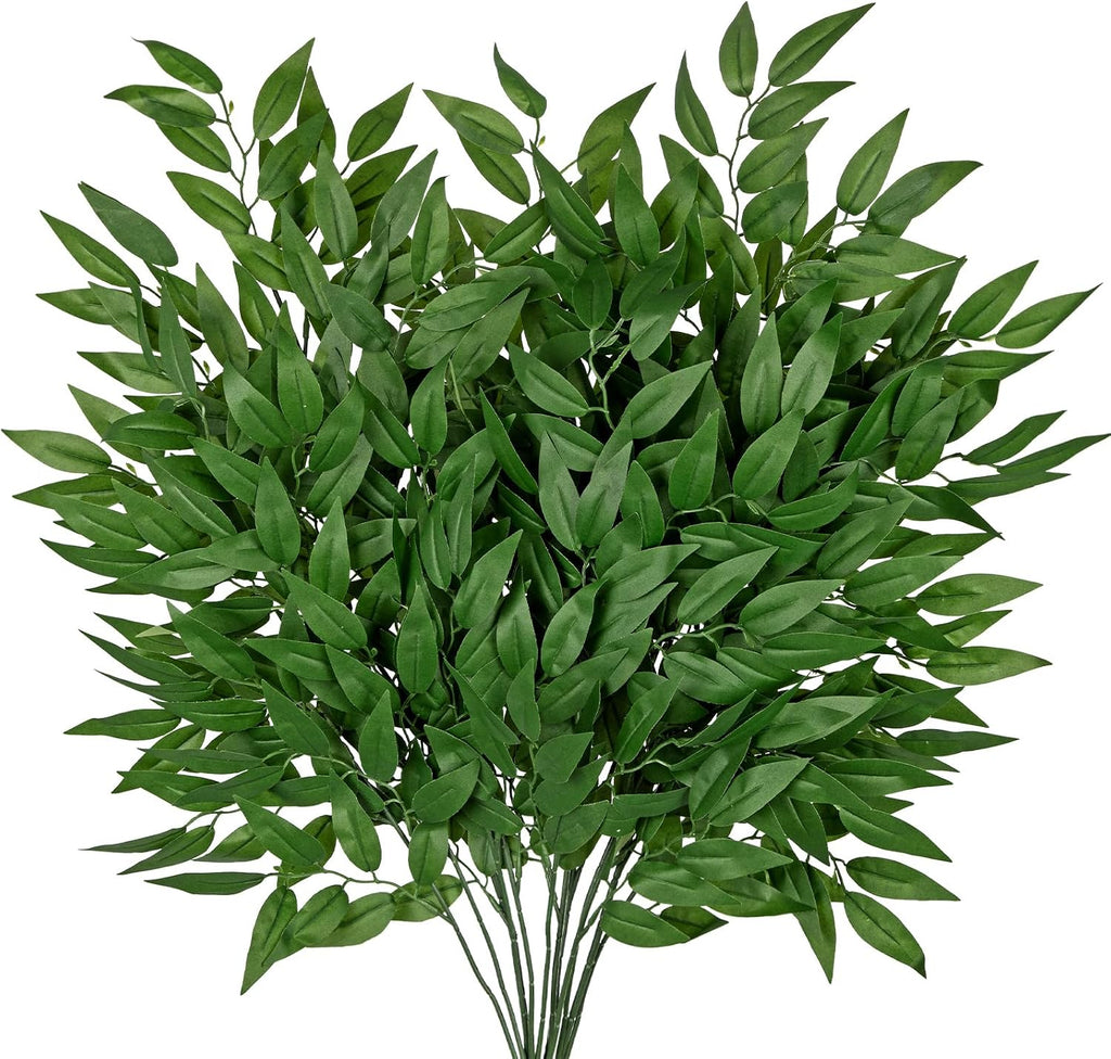 DILATATA Faux Eucalyptus Stems Italian Ruscus Willow Eucalyptus Leaves 30” Long Fake Salix Leaves 6 Pack Silk Greenery Stems for DIY Bouquet Arrangements -Artificial Eucalyptus Stems-Green