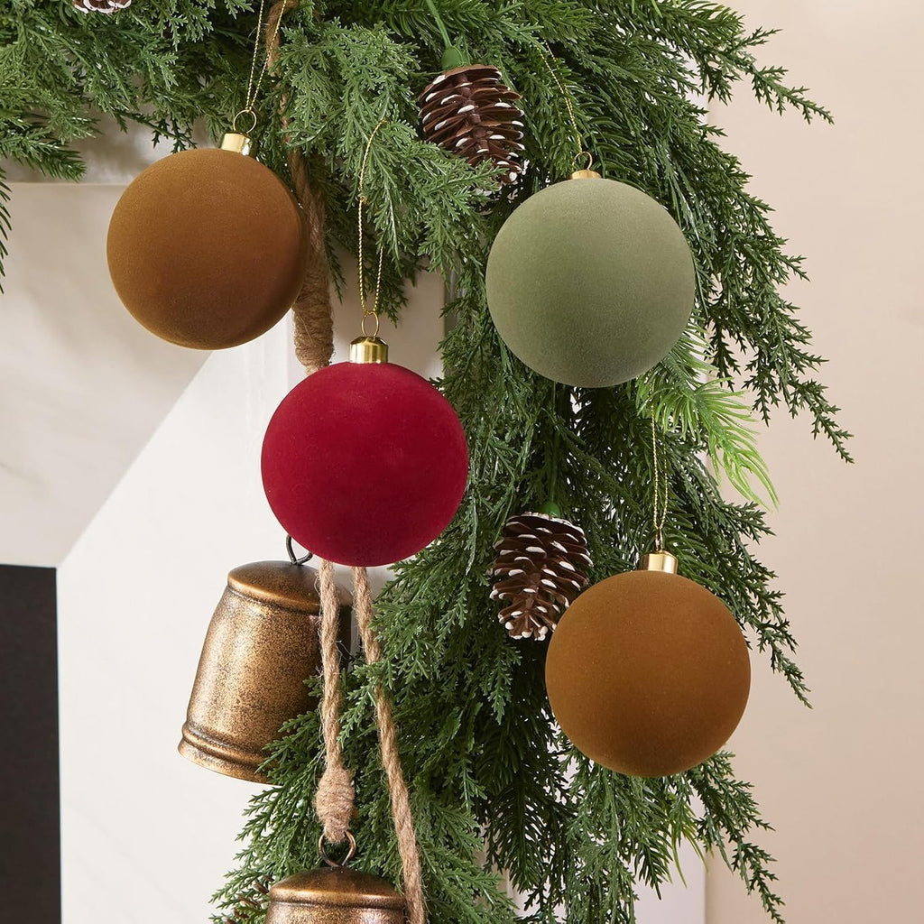 DN DECONATION 9Pcs Velvet Christmas Ball Set, Vintage Christmas Tree Decor