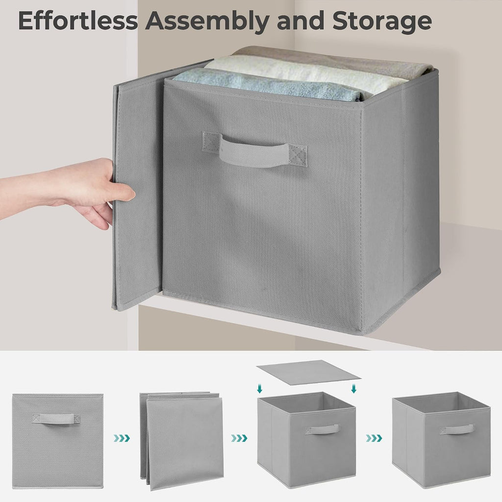 11x11 Inch Storage Bins Cubes, Fabric Foldable Storage Box, Collapsible Closet Organizer for Clothes, Blankets, Office, Bedroom, Living Room, Shelf Cabinet, Bookcase, Gray, 3 Pack