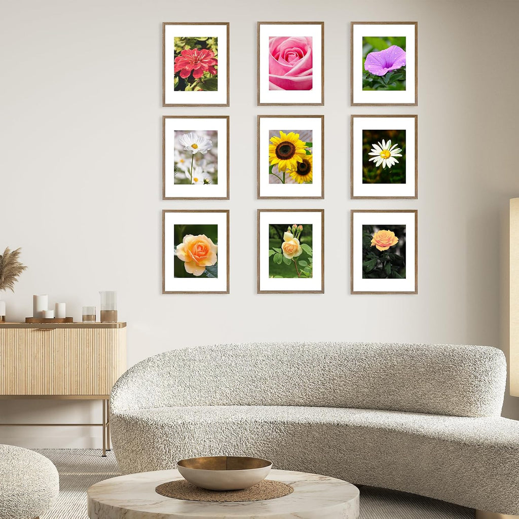 JCJMY 18 Packs 11x14 Picture Frames, Display 8x10 with Mat or 11x14 Without Mat, Gallery Wall Frame Set, 11 by 14 Frames Bulk Set of 18 Collage Wall Decor Photo Frames for Wall Hanging, Rustic Brown